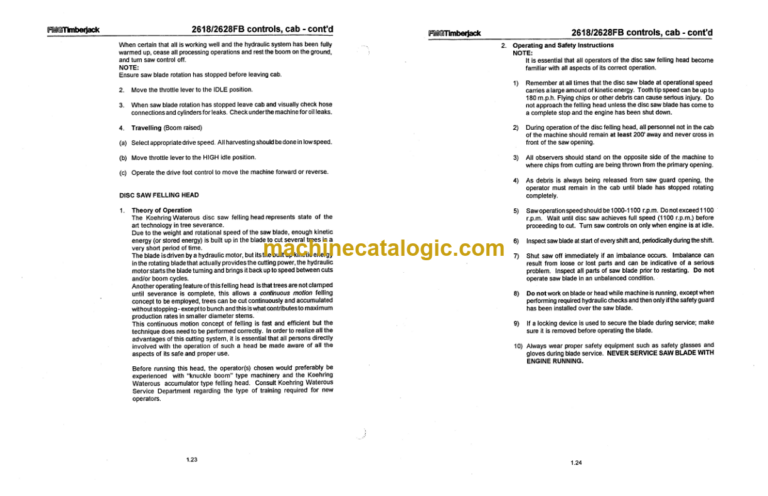 Timberjack 2618 2628 Feller Buncher Operators Manual