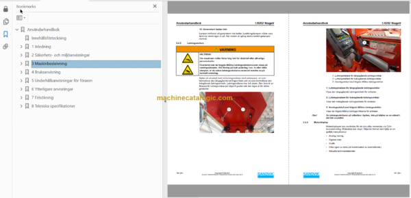 Sandvik LH202 Mining Loader Operator's and Maintenance Manual (L202DCMA0A0088 Swedish)