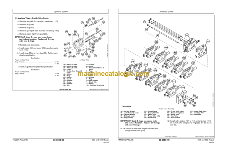John Deere 35D and 50D Excavator Repair Technical Manual (TM2264)
