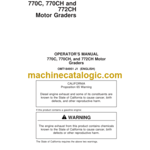 John Deere 770C 770CH and 772CH Motor Graders Operators Manual (OMT184951)