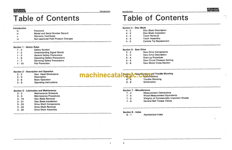 Timberjack 701544100 Koehring Waterous 18 Disc Saw Felling Head Operators Manual