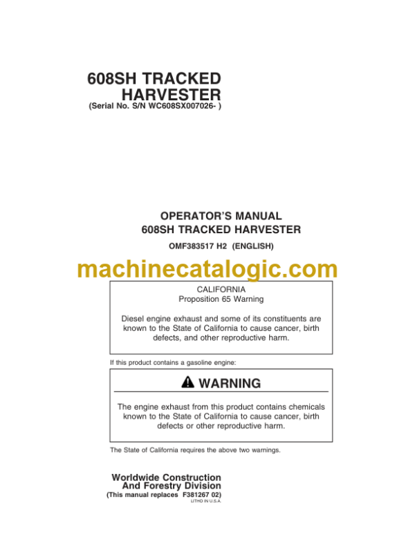 Timberjack 608SH Tracked Harvester Operators Manual