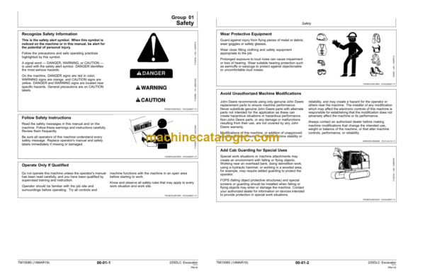 John Deere 225DLC Excavator Repair Technical Manual (TM10085)