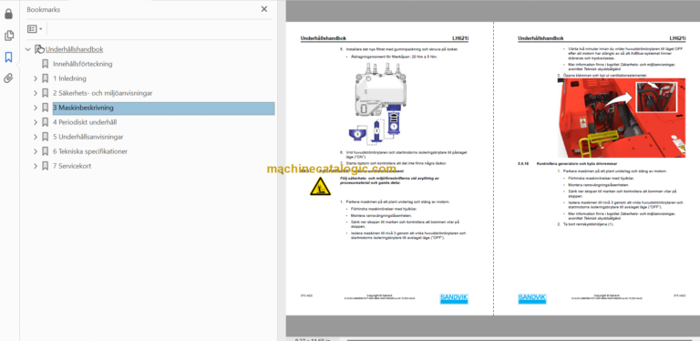 Sandvik LH621i Mining Loader Operator's and Maintenance Manual (L621DCMA0A0554 Swedish)