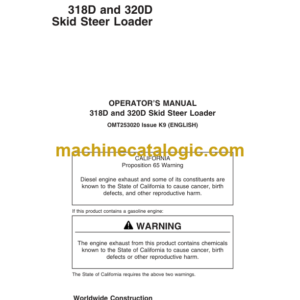 John Deere 318D and 320D Skid Steer Loader Operators Manual (OMT253020)