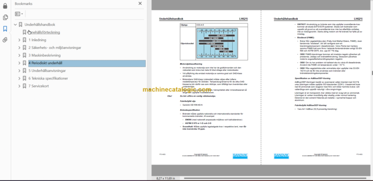Sandvik LH621i Mining Loader Operator's and Maintenance Manual (L621DCMA0A0571 Swedish)