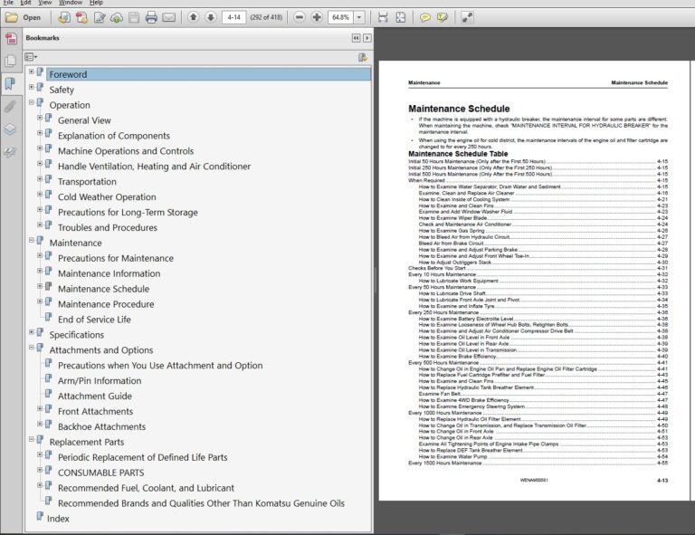 WB93R-8EO Operator's and Maintenance Manual Index