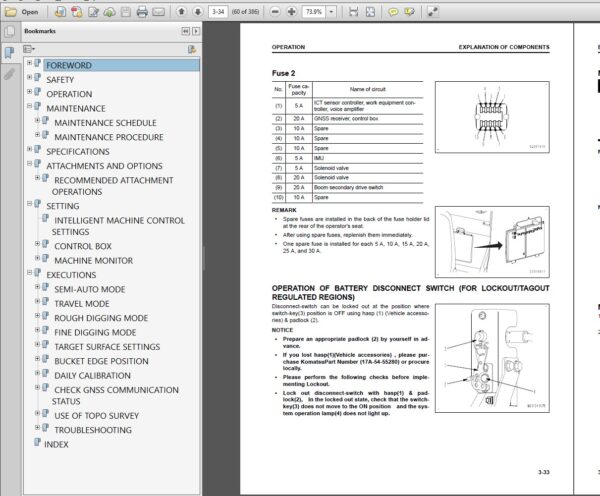 PC360LCi-11 Hydraulic Excavator Operator's Manual PDF Index