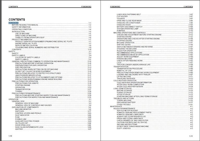 D61EX-23M0 Bulldozer Operation and Maintenance Manual PDF INDEX
