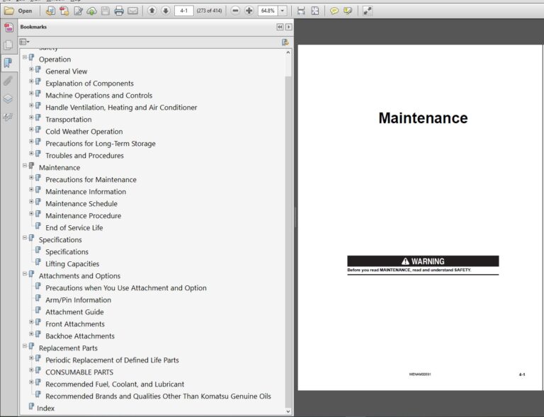 Komatsu WB97R-8E0 Backhoe Loader Operator's Manual
