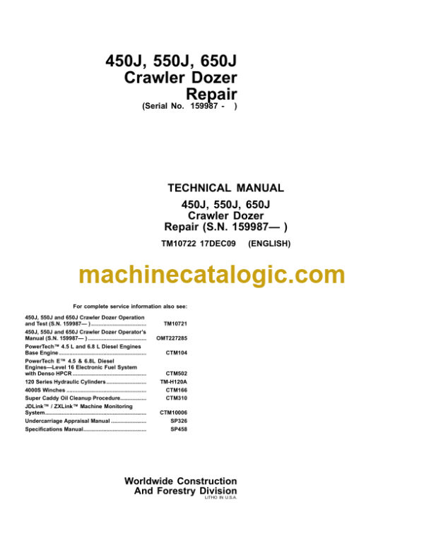 Timberjack 450J 550J 650J Crawler Dozer Repair Technical Manual