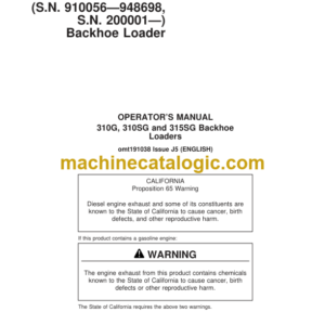 John Deere 310G 310SG 315SG Backhoe Loader Operators Manual (OMT191038)