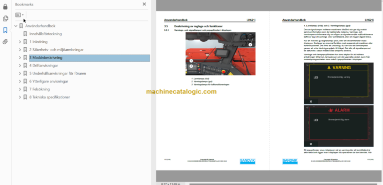 Sandvik LH621i Mining Loader Operator's and Maintenance Manual (L621DCMA0A0571 Swedish)