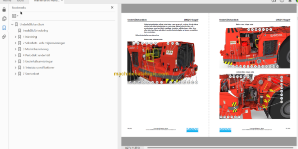 Sandvik LH621i Mining Loader Operator's and Maintenance Manual (L621DCPA0A0744 Swedish)