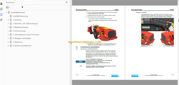 Sandvik LH621i Mining Loader Operator's and Maintenance Manual (L621DHMA0A0583 Swedish)