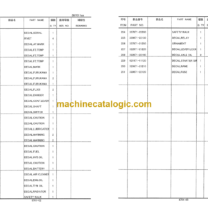 Furukawa FL305-1 ROPS CANOPY KIT Parts Catalog