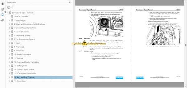 Sandvik LH517i Mining Loader Service and Parts Manual (L517DVMA0A0888)