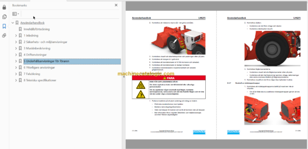 Sandvik LH621i Mining Loader Operator's and Maintenance Manual (L621DJNA0A0710 Swedish)