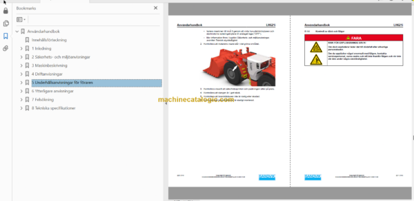 Sandvik LH621i Mining Loader Operator's and Maintenance Manual (L621DVMA0A0613 Swedish)