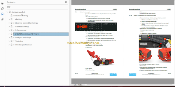 Sandvik LH621i Mining Loader Operator's and Maintenance Manual (L621DVMA0A0613 Swedish)