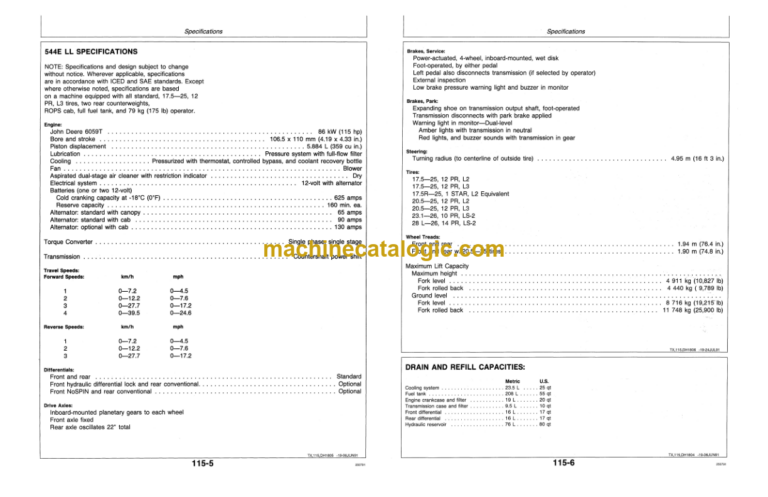John Deere 544E 544E LL and 544E TC LOADERS 624E LOADER 644E LOADER Operators Manual (OMT131709)