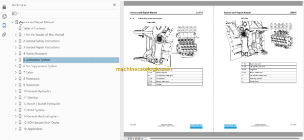 Sandvik LH514 Mining Loader Service and Parts Manual (L514D744)