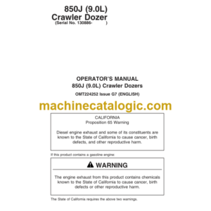 John Deere 850J (9.0L) Crawler Dozer Operators Manual (OMT224252)