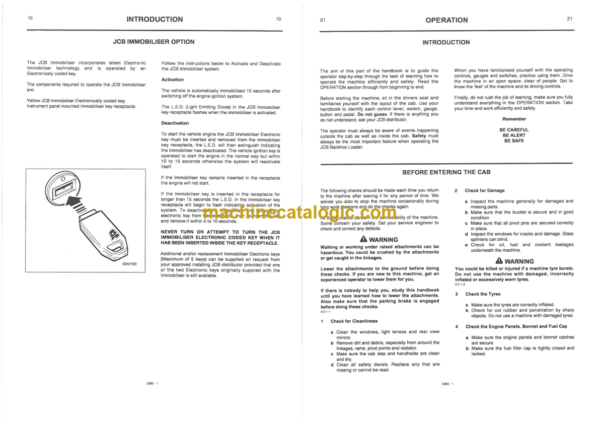 JCB 3CX 4CX Backhoe Loader Operator Handbook