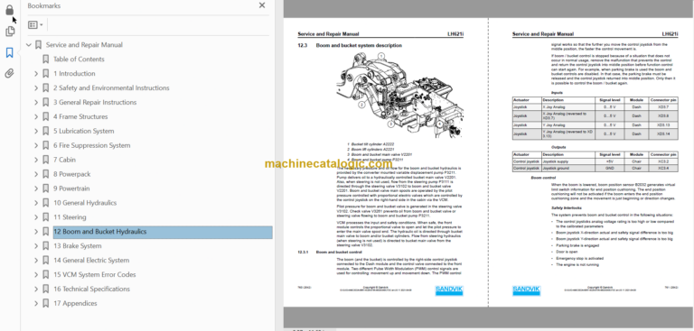 Sandvik LH621i Mining Loader Service and Parts Manual (L621DAMA0A0547)