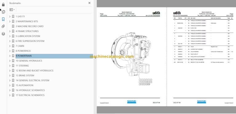 Sandvik LH517i Mining Loader Service and Parts Manual (L517DVNA0A0956)