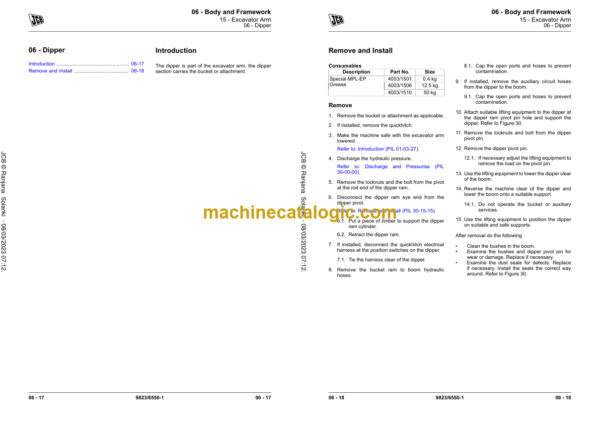 JCB JS145W JS160W JS175W JS20MH Wheeled Excavator Service Manual 2022