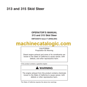 John Deere 313 and 315 Skid Steer Operators Manual (OMT235575)