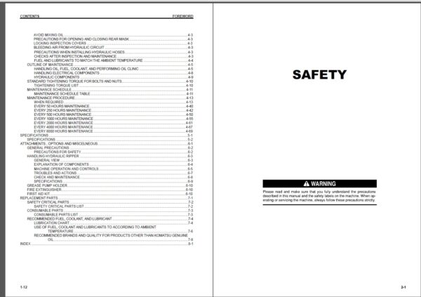 D61EX-23M0 Bulldozer Operation and Maintenance Manual PDF INDEX