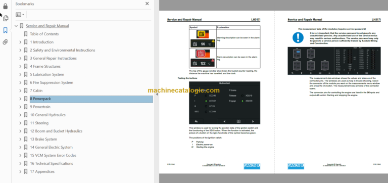 Sandvik LH517i Mining Loader Service and Parts Manual (L817D714)