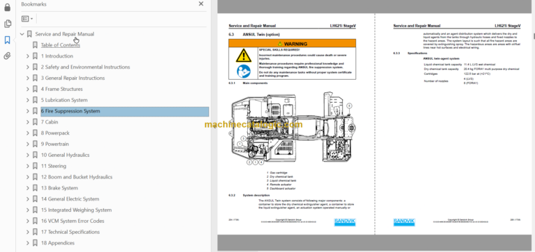 Sandvik LH621i Mining Loader Service and Parts Manual (L621DKPA0A0742)