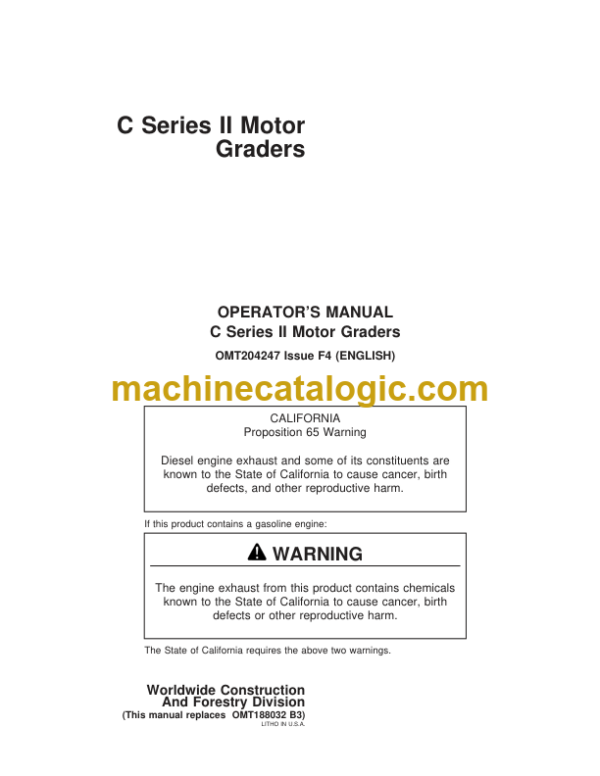 John Deere C Series II Motor 770CHII Graders Operators Manual (OMT204247)
