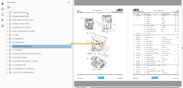 Sandvik LH621i Mining Loader Service and Parts Manual (L621DKPA0A0742)