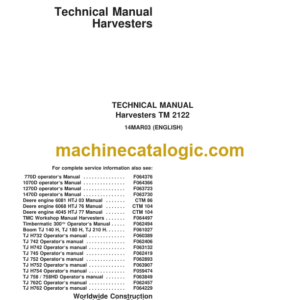 John Deere Timberjack TM 2122 Harvesters Technical Manual