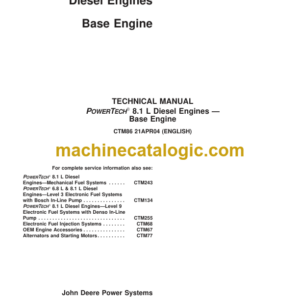 John Deere POWERTECH 8.1 L Diesel Engines Base Engine Technical Manual (CTM86)