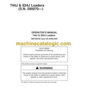 John Deere 744J & 824J Loaders Operators Manual (OMT200785)