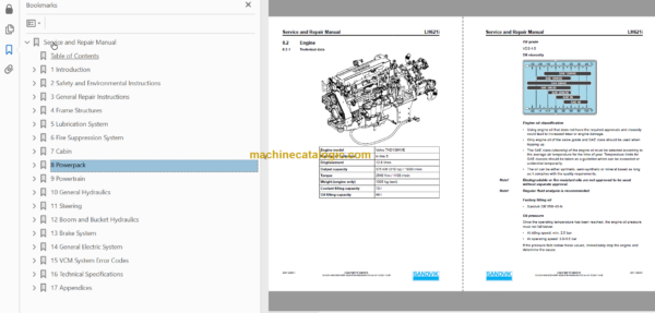 Sandvik LH621i Mining Loader Service and Parts Manual (L621DVMA0A0613)