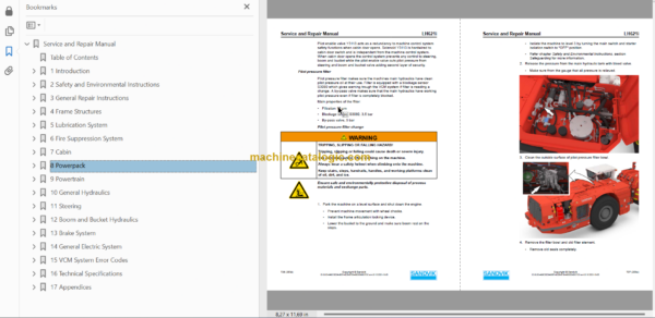 Sandvik LH621i Mining Loader Service and Parts Manual (L621DVMA0A0613)