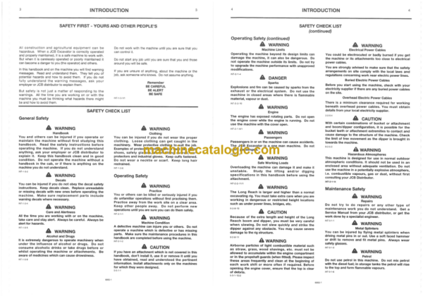 JCB JS130 JS160 JS180 JS200 JS210 JS220 JS240 JS260 JS330 JS460 Operator Handbook