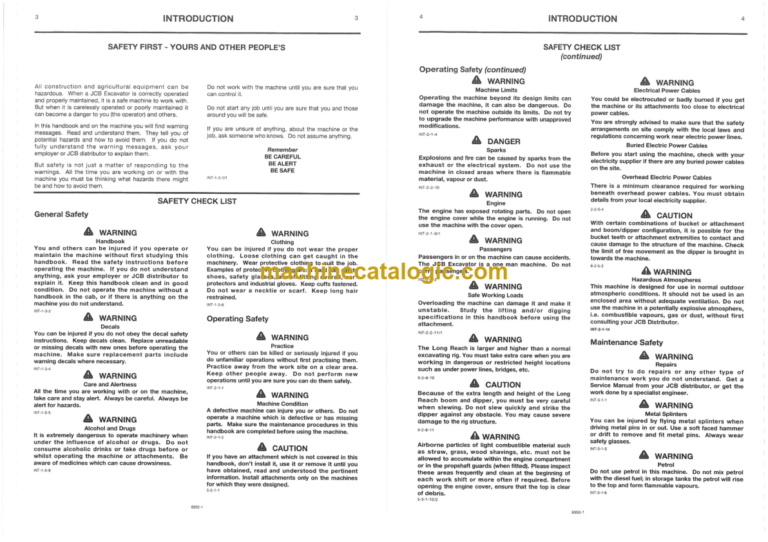 JCB JS130 JS160 JS180 JS200 JS210 JS220 JS240 JS260 JS330 JS460 Operator Handbook