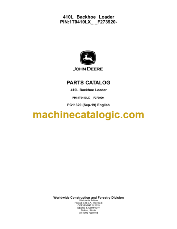 John Deere 410L Backhoe Loader Parts Catalog (PC11329)