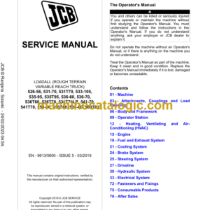 JCB Loadall T4i 10.5m and below Lift Arm (T4i Euro UN3GB3) Service Manual