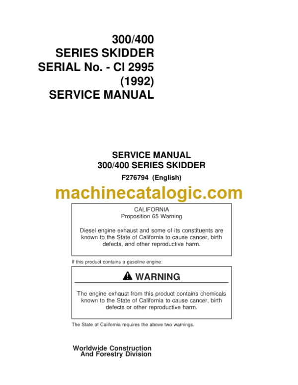 Timberjack 300 400 Series Skidder Service Manual (SN CI 2995)