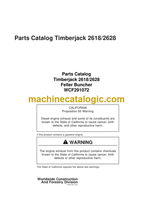 Timberjack 2618 2628 Feller Buncher Parts Catalog