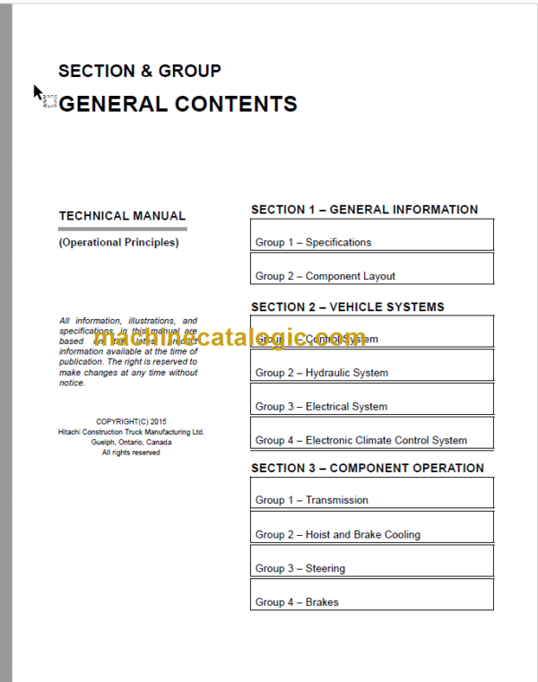 Hitachi EH1100-5 Rigid Dump Truck Technical and Assembly and Workshop Manual