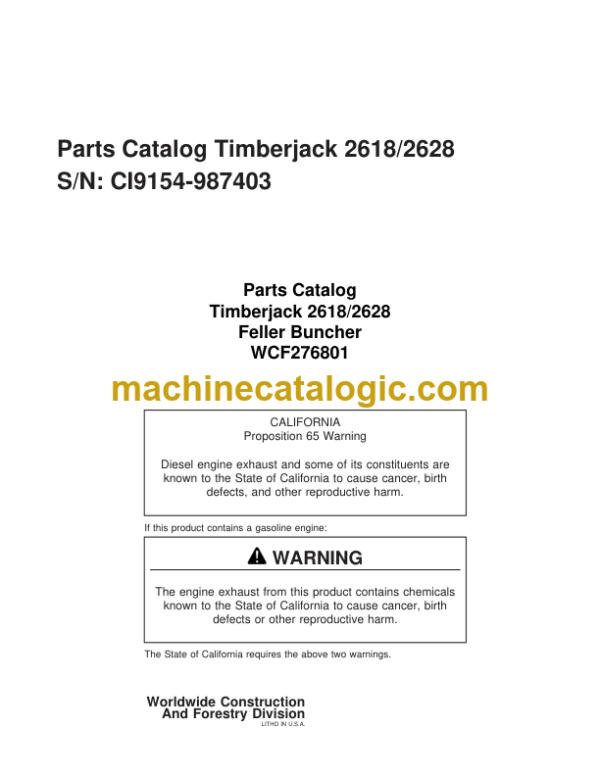 Timberjack 2618 2628 Feller Buncher Parts Catalog (SN CI9154-987403)